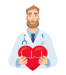 doctor keeps the heart with a cardiogram