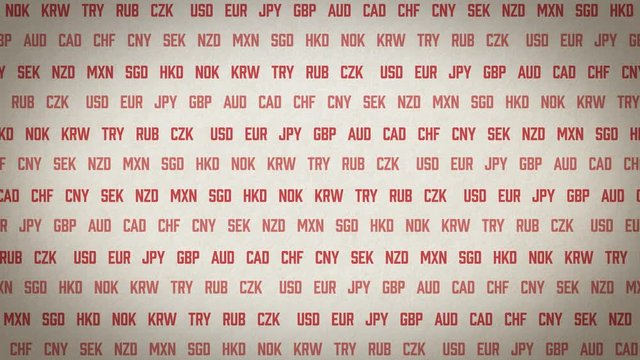 Currency Background. Seamless Loop. Text Contains Most Popular Currencies, Like USD EUR JPY GPB and Others. Great As Background for Your Business / Money Related Projects! 4K, 60fps 