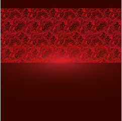 red map with monochrome seamless contour ornament consisting of flowers, leaves of abstract shapes in a light tone in the form of a strip