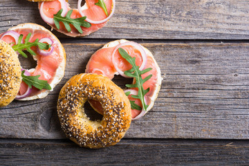 Homemade bagels with salmon