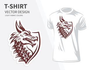 Dragon head vector illustration for t shirt printing and embroidery - design on a white background.