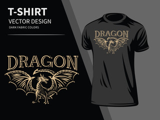 Dragon vector illustration for t shirt printing and embroidery - design on a black background.