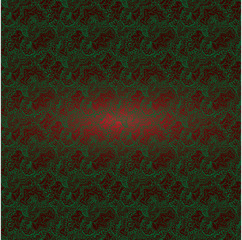 green pattern on dark red /  monochrome seamless contour pattern consisting of flowers ornament,  leaves of abstract shapes in green tone on dark red