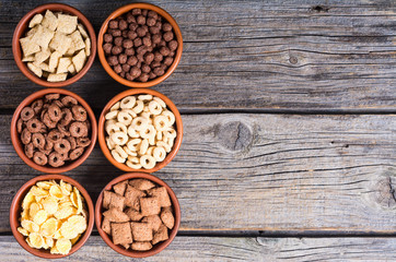 Cereals . Breakfast with milk and chocolate cornflakes