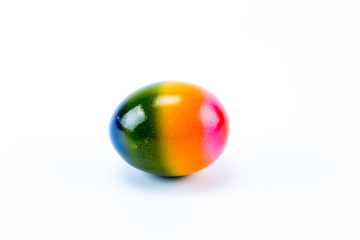 Colorful hand painted easter egg with white background