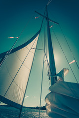 Fototapeta premium Detailed closeup of sail on sailboat