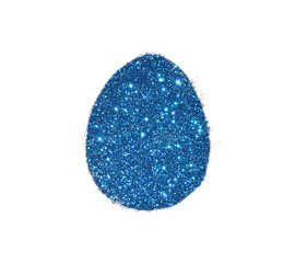 Easter egg of blue glitter on white background, holiday decoration