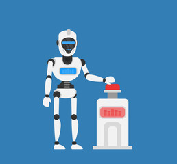 robot humanoid pushing a red button