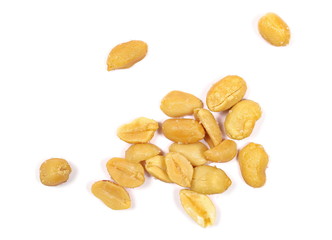 Fried and salted peanuts pile isolated on white background, top view 
