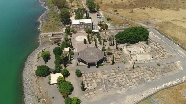 Aerial view of ruins in Capernaum