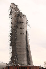 Demolition of abandoned television tower in Ekaterinburg in 24th of March 2018. remains of the...