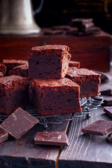 Homemade brownies from dark chocolate, selective focus