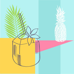 Vector background with coconut cocktail.
