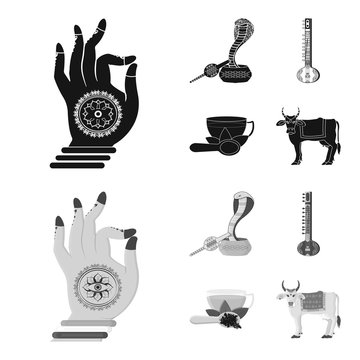 Country India black,monochrom icons in set collection for design.India and landmark vector symbol stock web illustration.