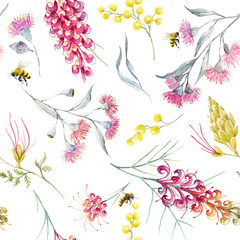Watercolor australian grevillea pattern © Zenina-Lembrik