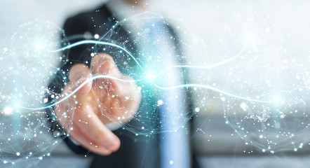 Businessman using digital network connection sphere 3D rendering