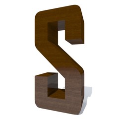 Conceptual wood or wooden brown font or type, timber or lumber industry piece isolated on white background. Educative hadwood material, smooth surface mahogany handmade sculpted 3D illustration object