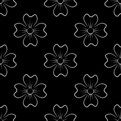 Seamless pattern with flowers. With white clover on a black background. illustration.