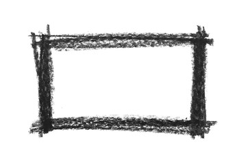 Black grunge crayon drawing rectangle background and texture isolated on white background, design element