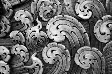 Closed-up of colorful wave  concrete stucco design in Thai temple, Black and white
