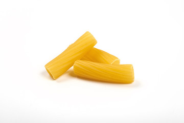 Rigatoni italian pasta isolated on white background