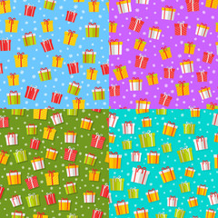 Set of Wrapped Gifts Seamless Patterns Vector