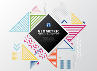 Fototapeta premium Abstrakcjonistyczne kolorowe linie, falisty, strzała, kwadraty, trójboka geometryczny deseniowy projekta tło i tekstura.
