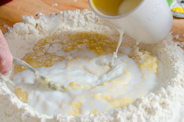 preparation of donuts with milk and eggs