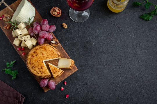Cheese, fruit platter and wine