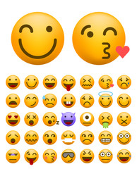 Set of Cute Emoticons on White Background . Isolated Vector Illustration 