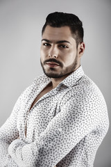 Fototapeta premium Sexy man Fashion Model with shirt and athletic body