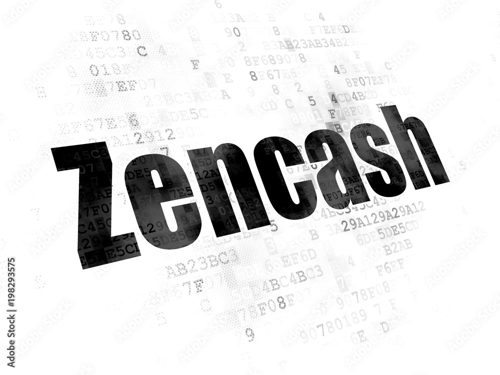 Wall mural Blockchain concept: Pixelated black text Zencash on Digital background