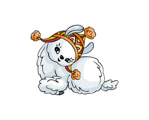 Little pretty llama in doodle style. Colorful vector illustration isolated on a white background.