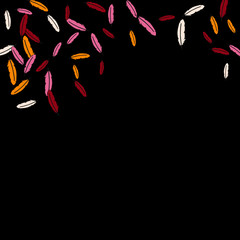 Obraz premium Colorful feathers. Prints of Colored feathers Design for Goods for Pets. Simple Pattern for Print, Logo or Poster. Vector Confetti Background.