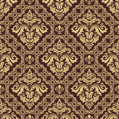 Classic seamless vector brown and golden pattern. Damask orient ornament. Classic vintage background