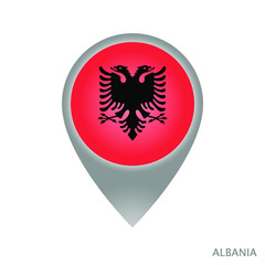 Map pointer with flag of Albania. Gray abstract map icon. Vector Illustration.