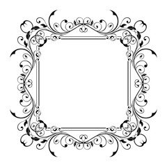 Floral decorative frame. Black ornamental branch