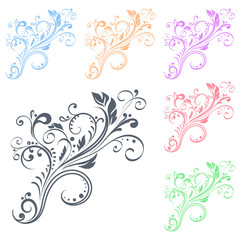 Fototapeta premium Floral decorative ornaments. Flower branch. Colored set