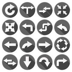 Arrow icons. Set of black round icons with white signs