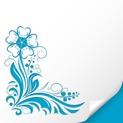 Decorative flower. Embossed blue ornamental illustration. On paper sheet