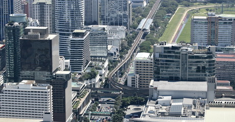 Fototapeta premium Aerial view of contemporary modern building in Bangkok city