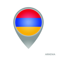 Map pointer with flag of Armenia. Gray abstract map icon. Vector Illustration.