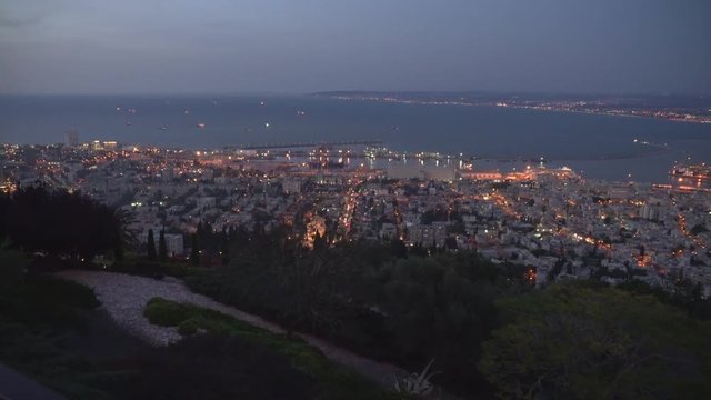 Haifa seen from Mount Carmel at dusk