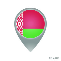 Map pointer with flag of Belarus. Gray abstract map icon. Vector Illustration.