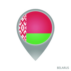 Obraz premium Map pointer with flag of Belarus. Gray abstract map icon. Vector Illustration.