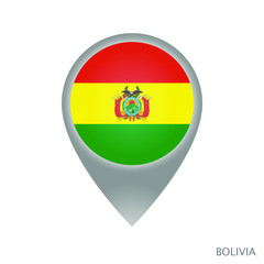 Map pointer with flag of Bolivia. Gray abstract map icon. Vector Illustration.