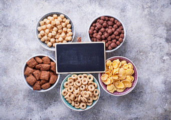 Selection of various corn flakes for breakfast
