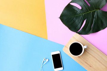Flat lay abstract color paper and pastel paper background.summer