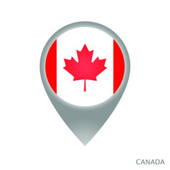 Map pointer with flag of Canada. Gray abstract map icon. Vector Illustration.