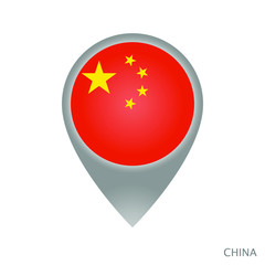 Map pointer with flag of China. Gray abstract map icon. Vector Illustration.